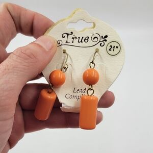Cute Orange Boho Beaded Dangle Earrings Set Pair Dangly Vintage True